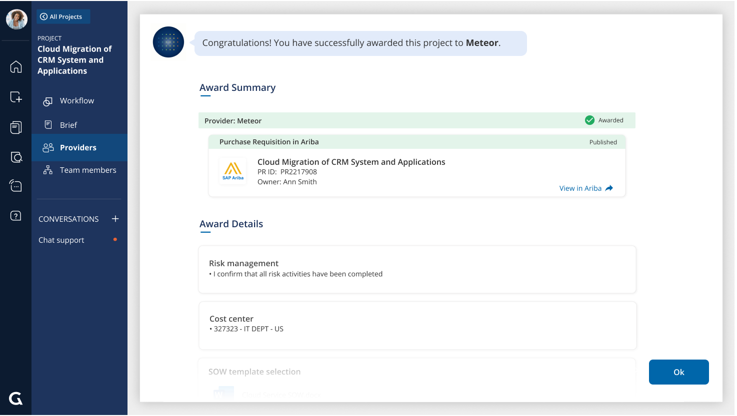 Screenshot of automatic purchase requisition creation