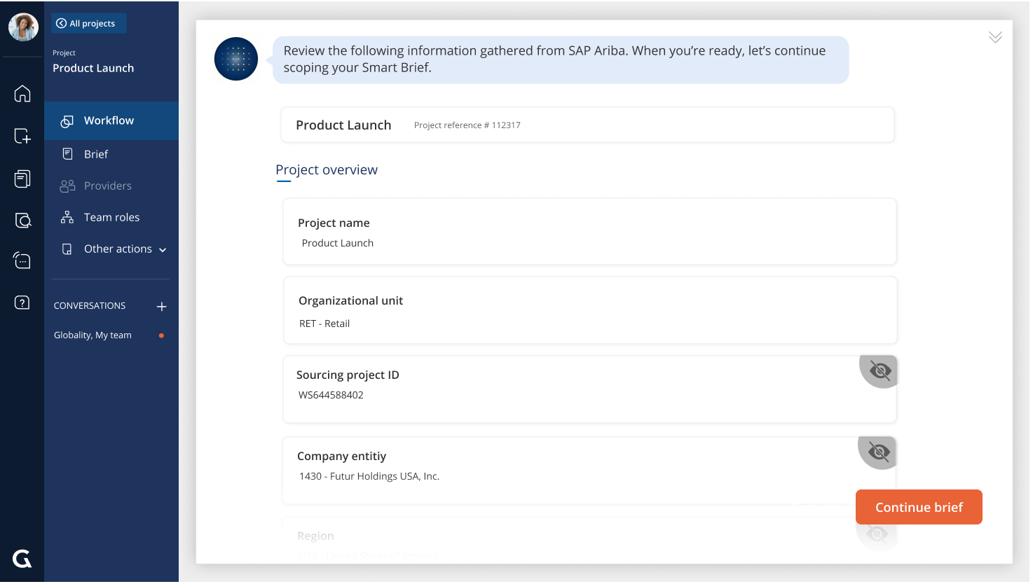 Screenshot of project creation