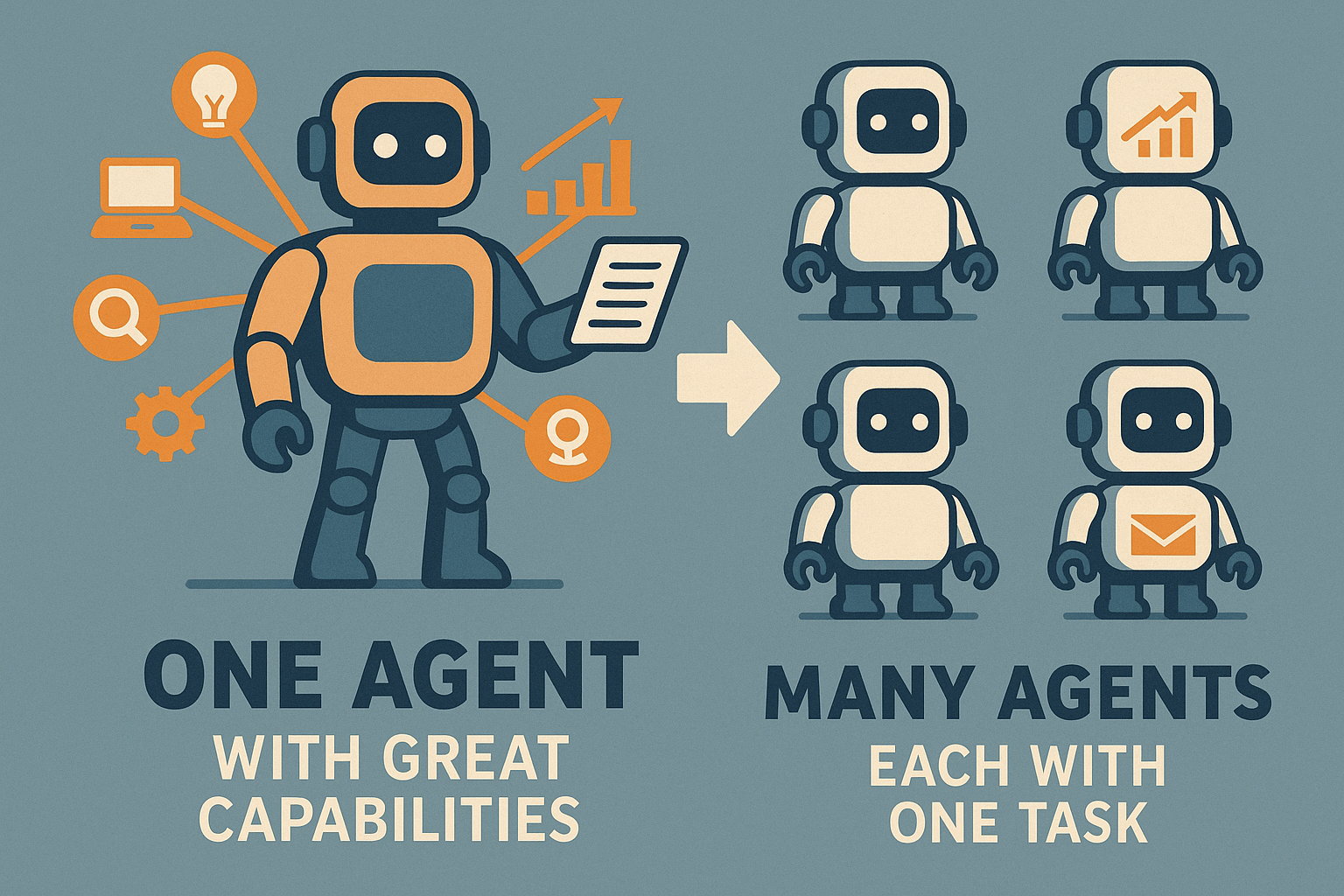A conceptual image that shows why one agent with a great range of capabilities is better than a lot of agents who each carry out one individual task-1