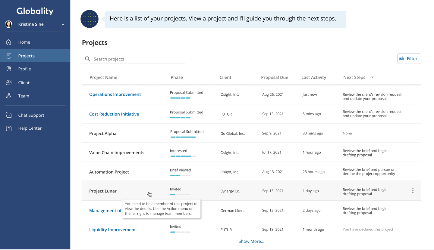 Project Page as Admin