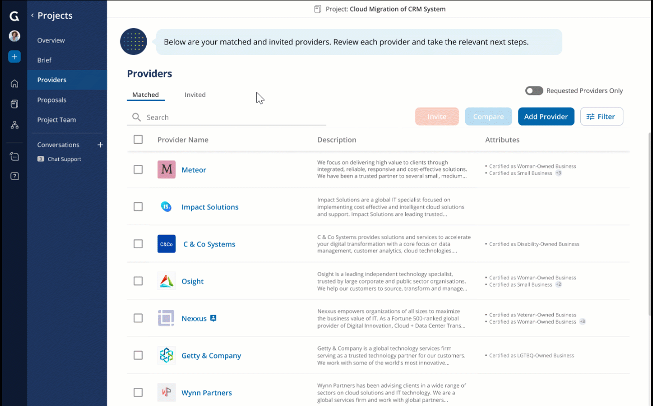 Project Providers Page