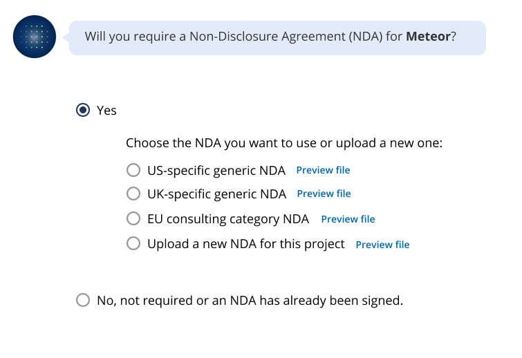 Glo can now serve multiple NDA template options and you can simply select the right one for your project.