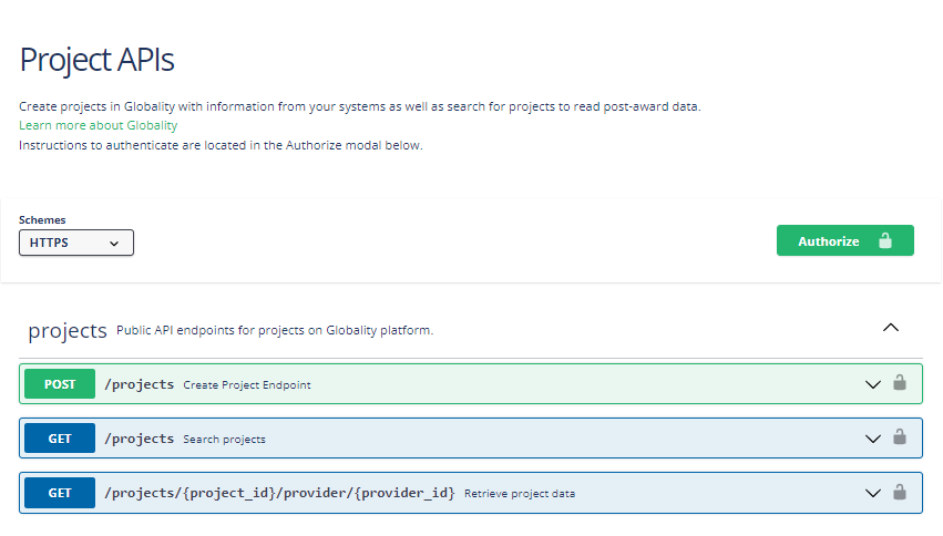 Screenshot of Project APIs