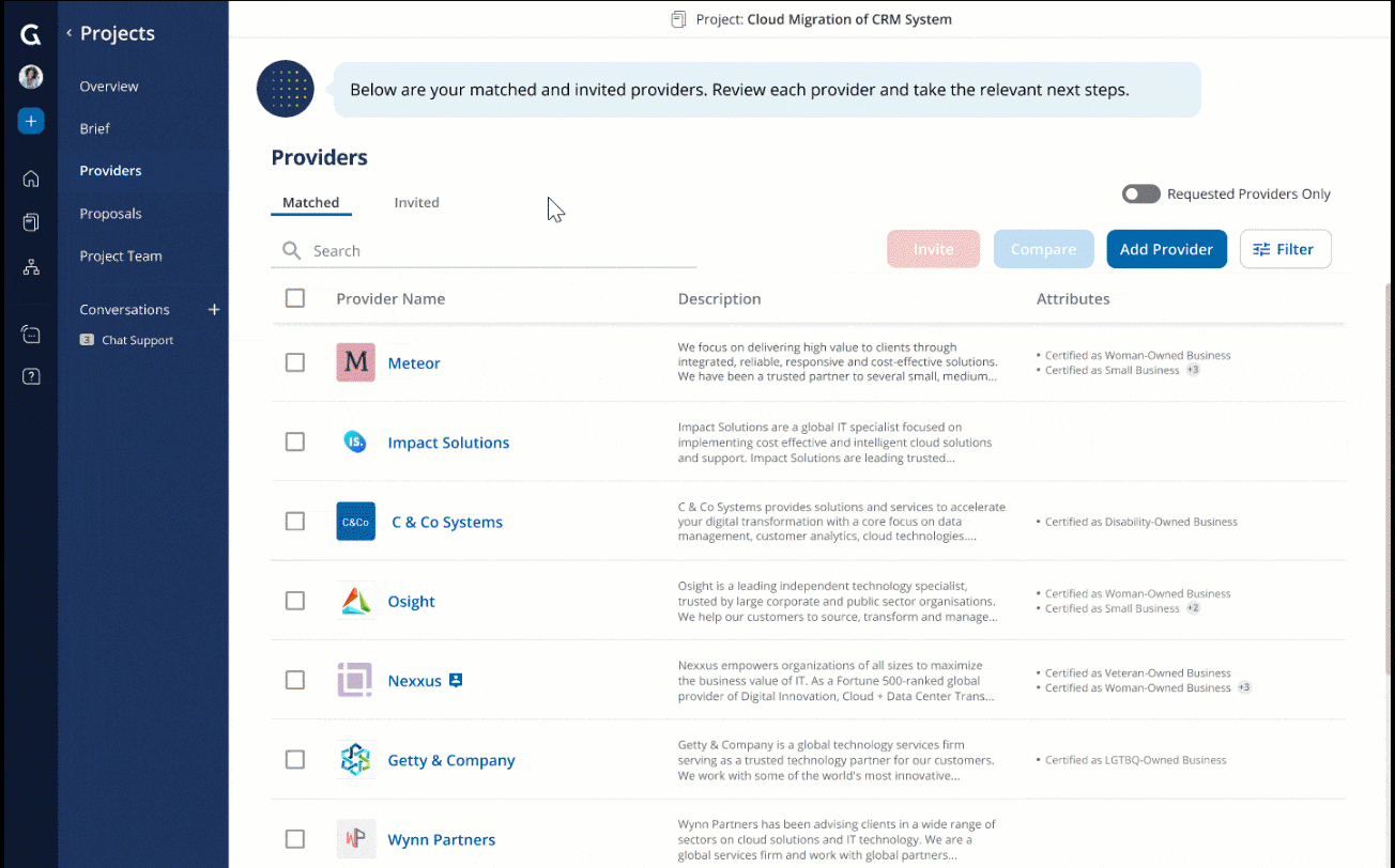 Project Providers Page