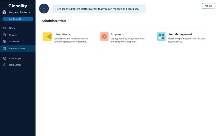 The Administration portal, a self-serve space for system administrators to manage their company's account and user-level settings with greater control