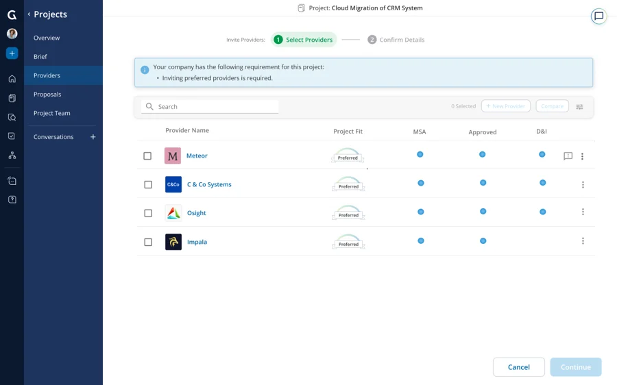 Glo keeps your company's rules in mind, showing only eligible providers and displaying preferred providers at the top of the list.