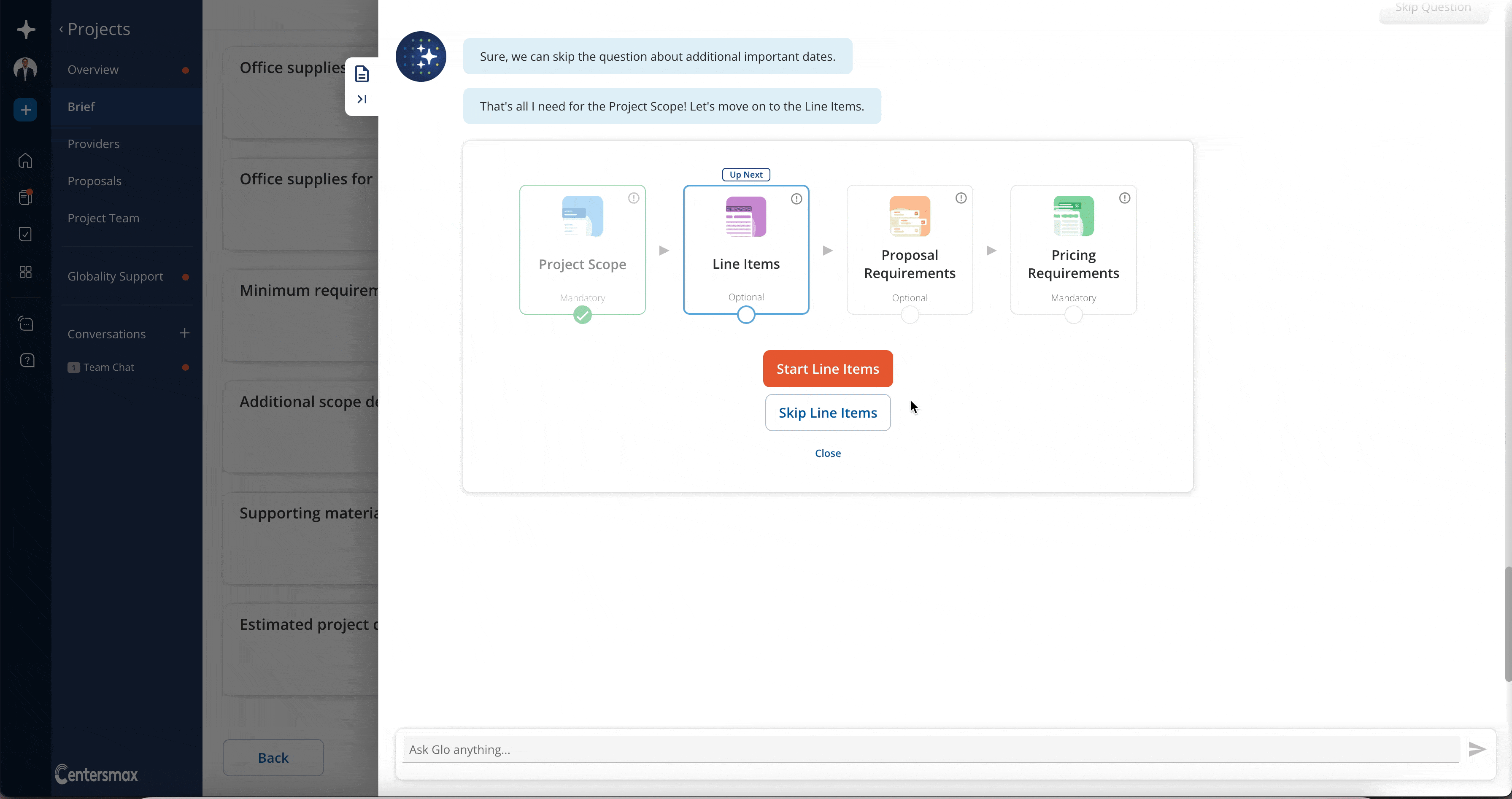 The new "Line Items" module within the Project Brief offers you an intuitive way to quickly specify an itemized list of goods or services for your project.