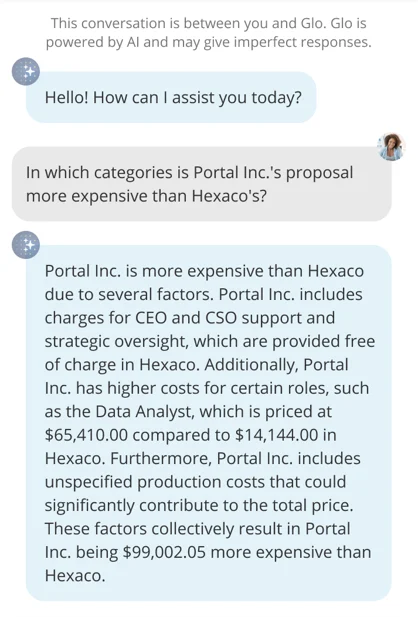 Screenshot showing Glo using natural language