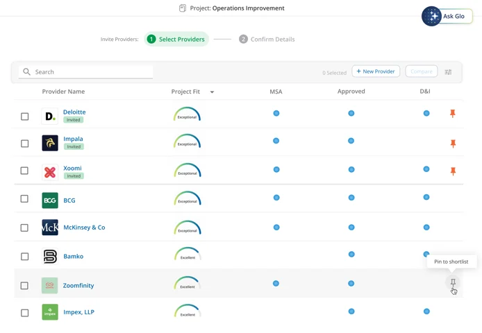 With Provider Shortlisting, you can now pin preferred providers while reviewing matches.