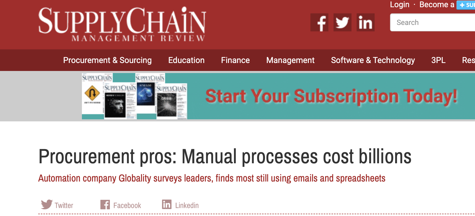 [Supply Chain Management Review] Procurement pros: Manual processes cost billions