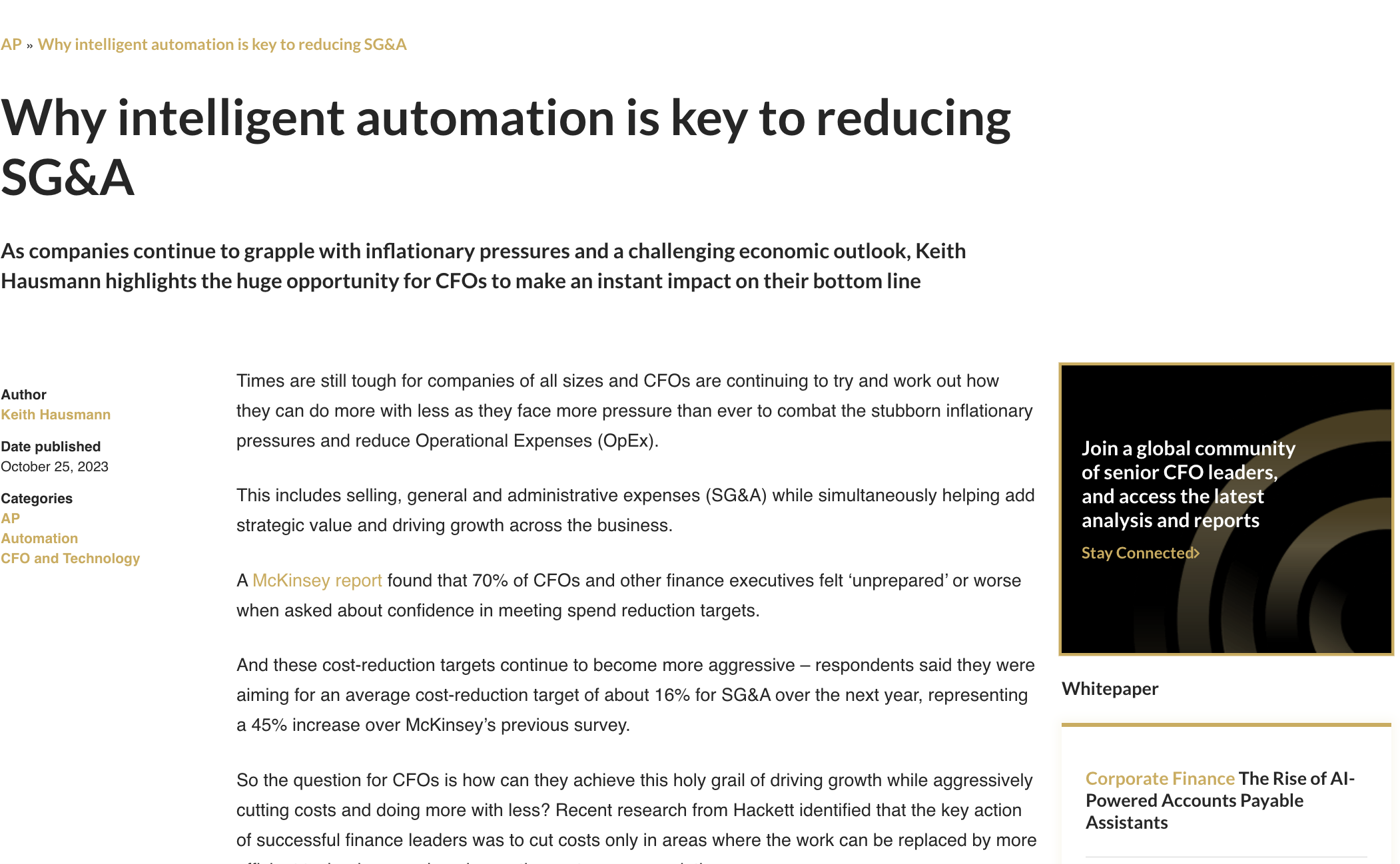[The CFO] Why intelligent automation is key to reducing SG&A