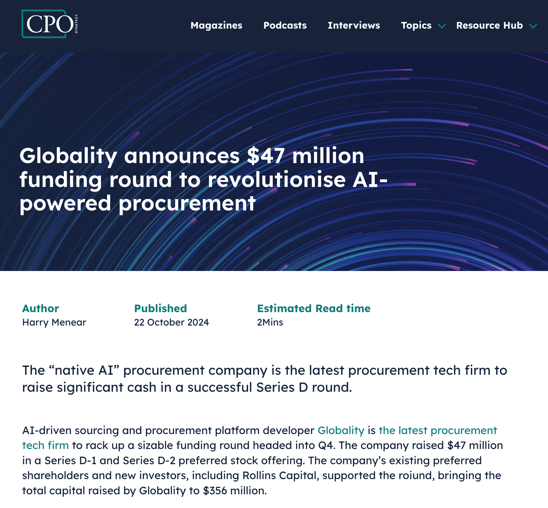 [CPO Strategy] Globality announces $47 million funding round to revolutionise AI-powered procurement