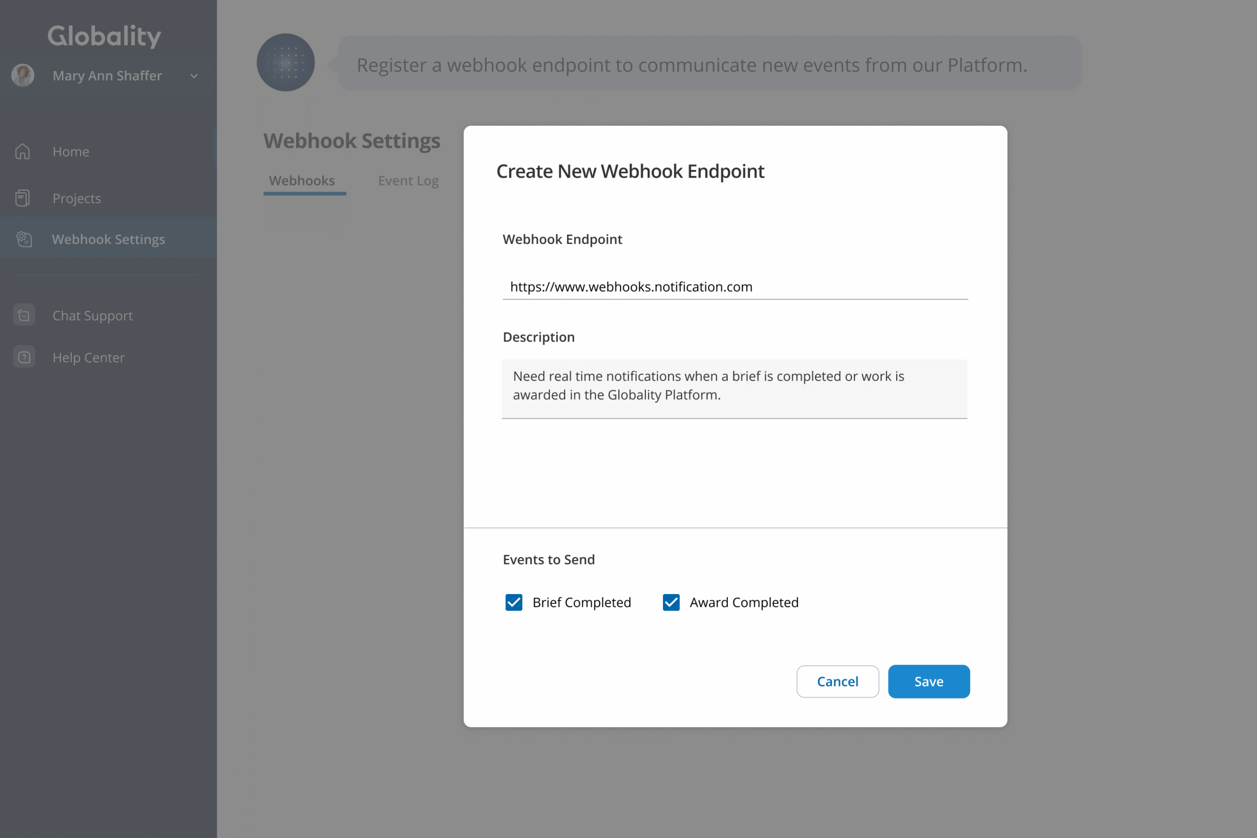 Create new webhook endpoint